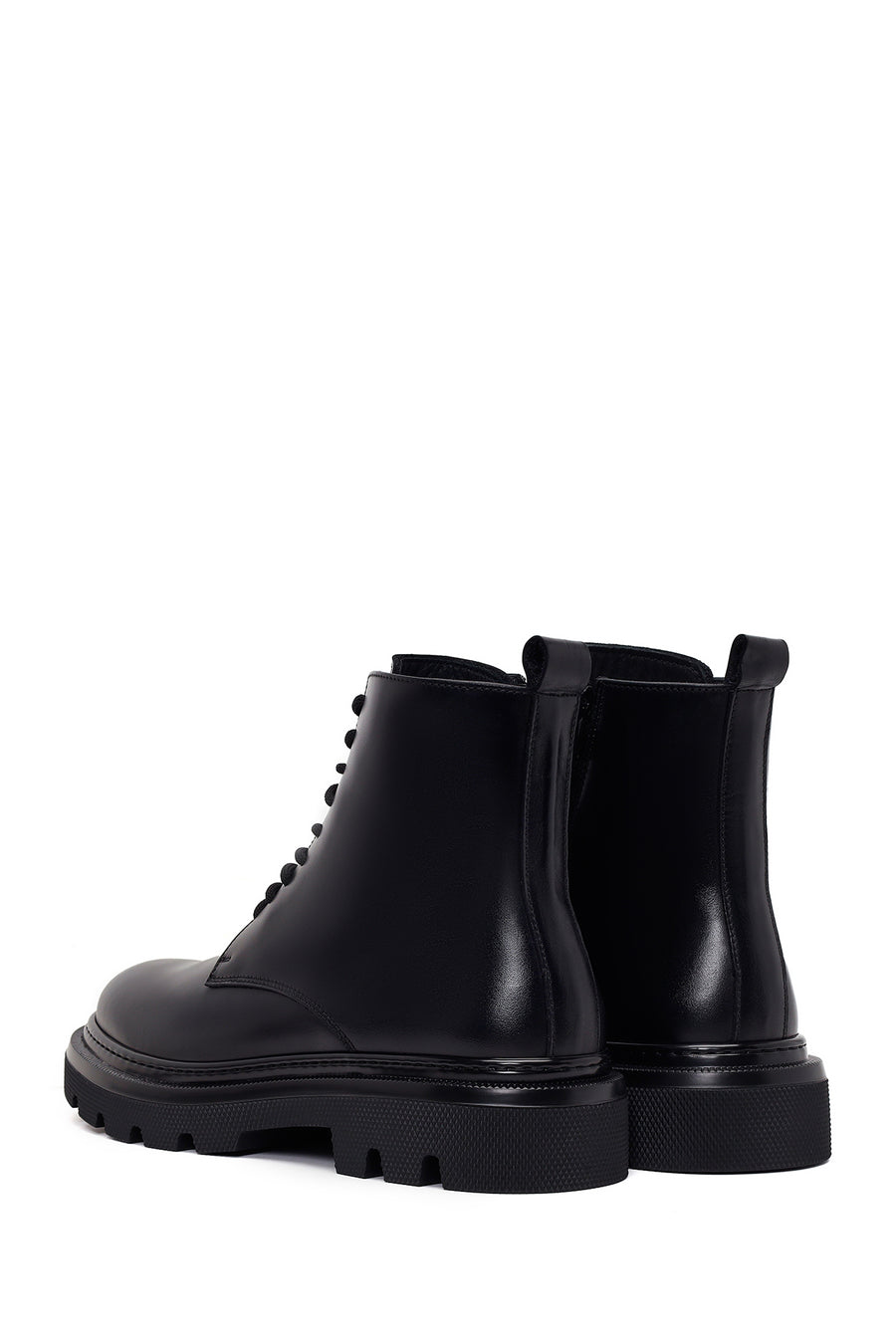 Male Black Lace-Up Zip Closure Thick-Soled Leather Combat Boots