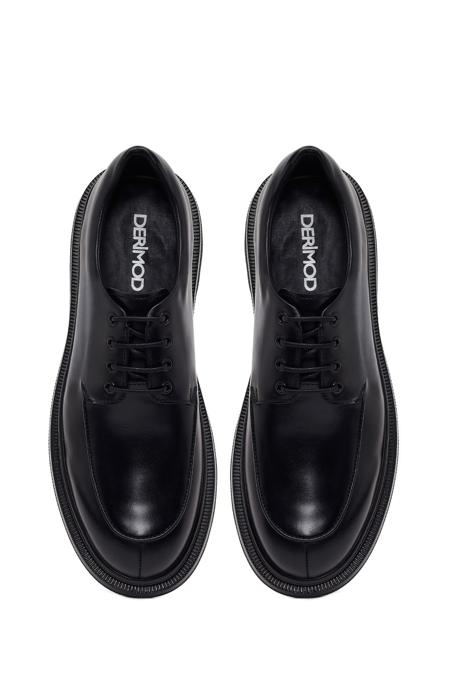 Male Black Lace-Up Thick-Soled Leather Casual Shoes