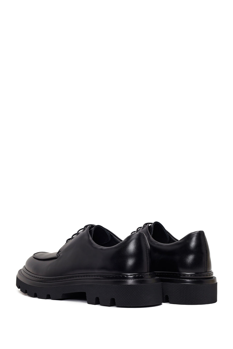 Male Black Lace-Up Thick-Soled Leather Casual Shoes