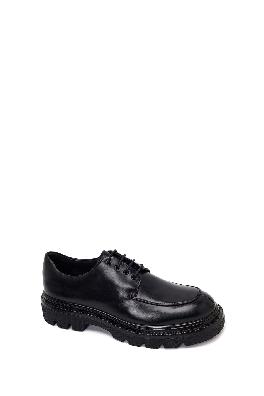 Male Black Lace-Up Thick-Soled Leather Casual Shoes