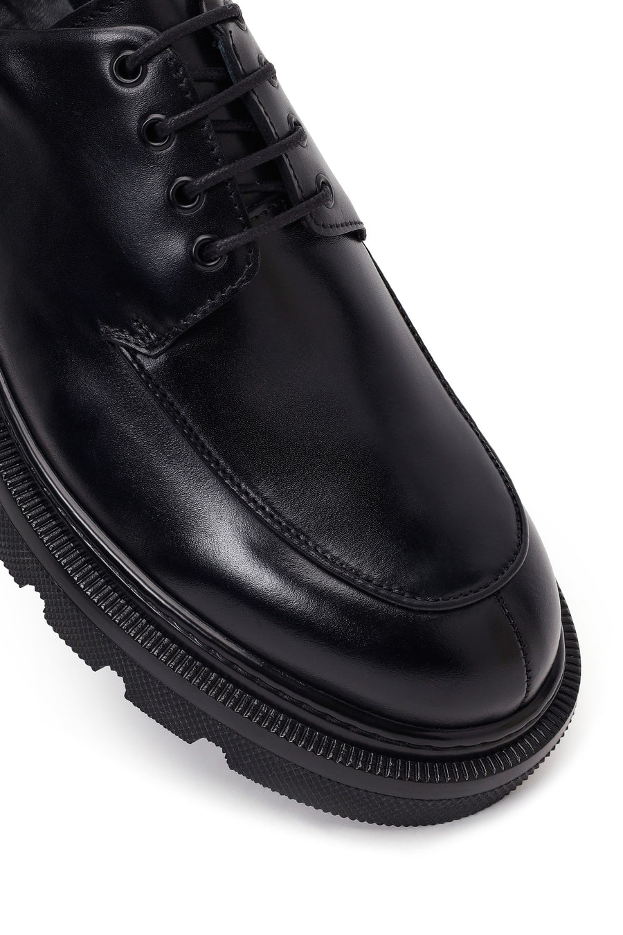 Male Black Lace-Up Thick-Soled Leather Casual Shoes