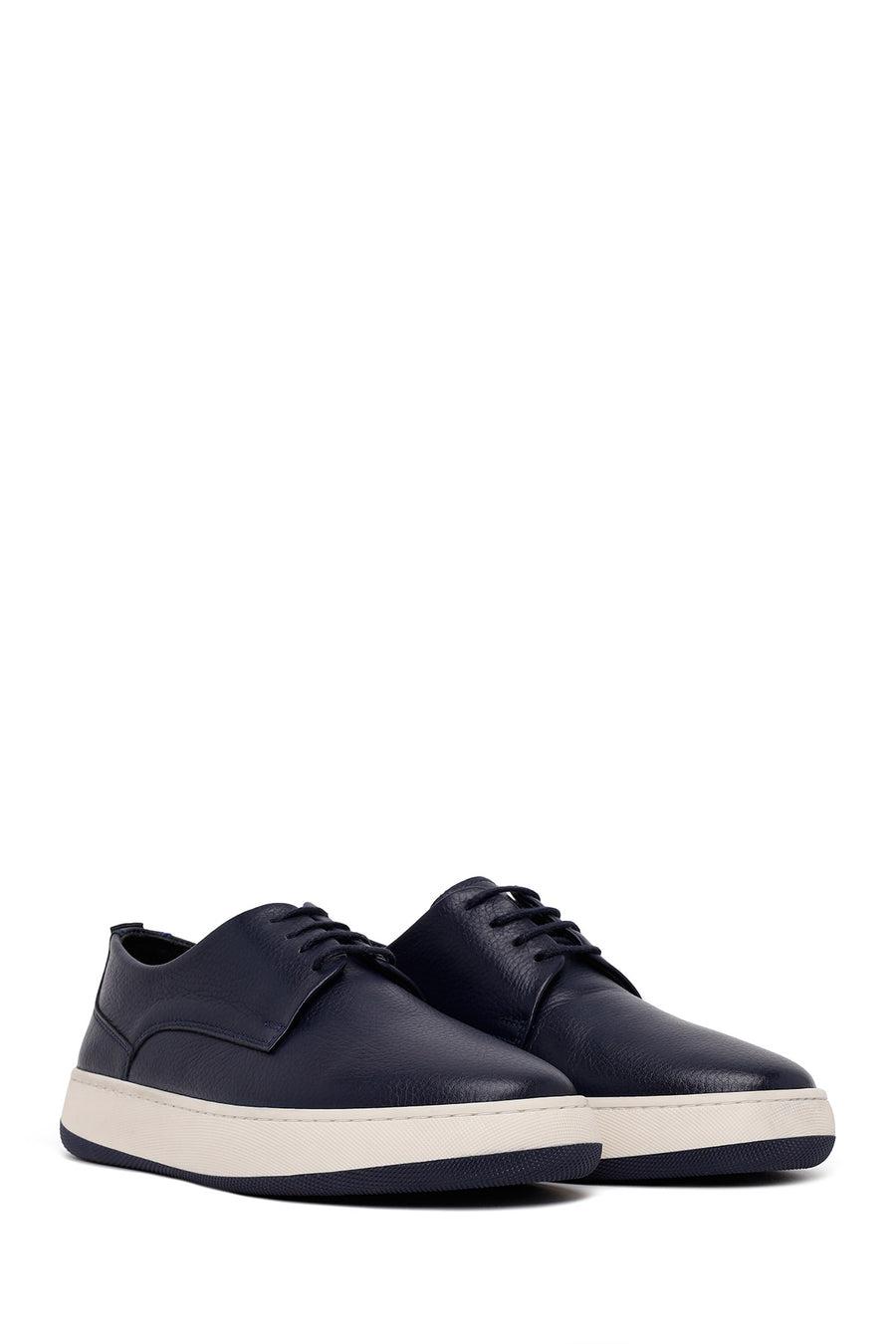 Male Navy Lace-up Thick-Soled Leather Casual Shoes