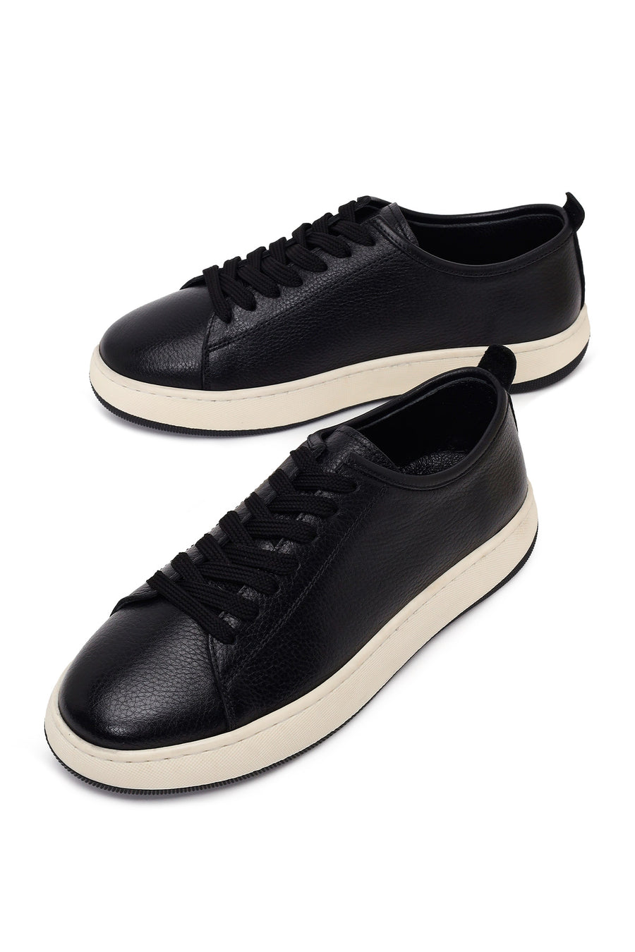 Male Black Lace-Up Thick-Soled Leather Sneaker