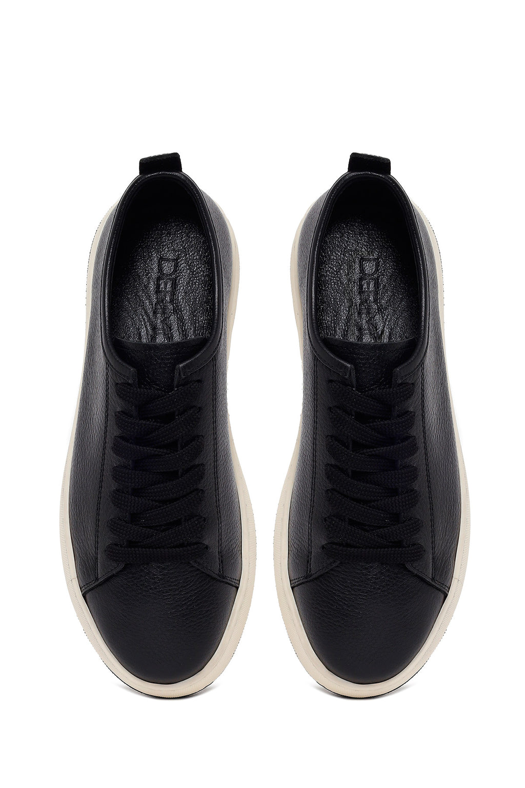 Erkek Siyah Bağcıklı Kalın Tabanlı Deri Sneaker