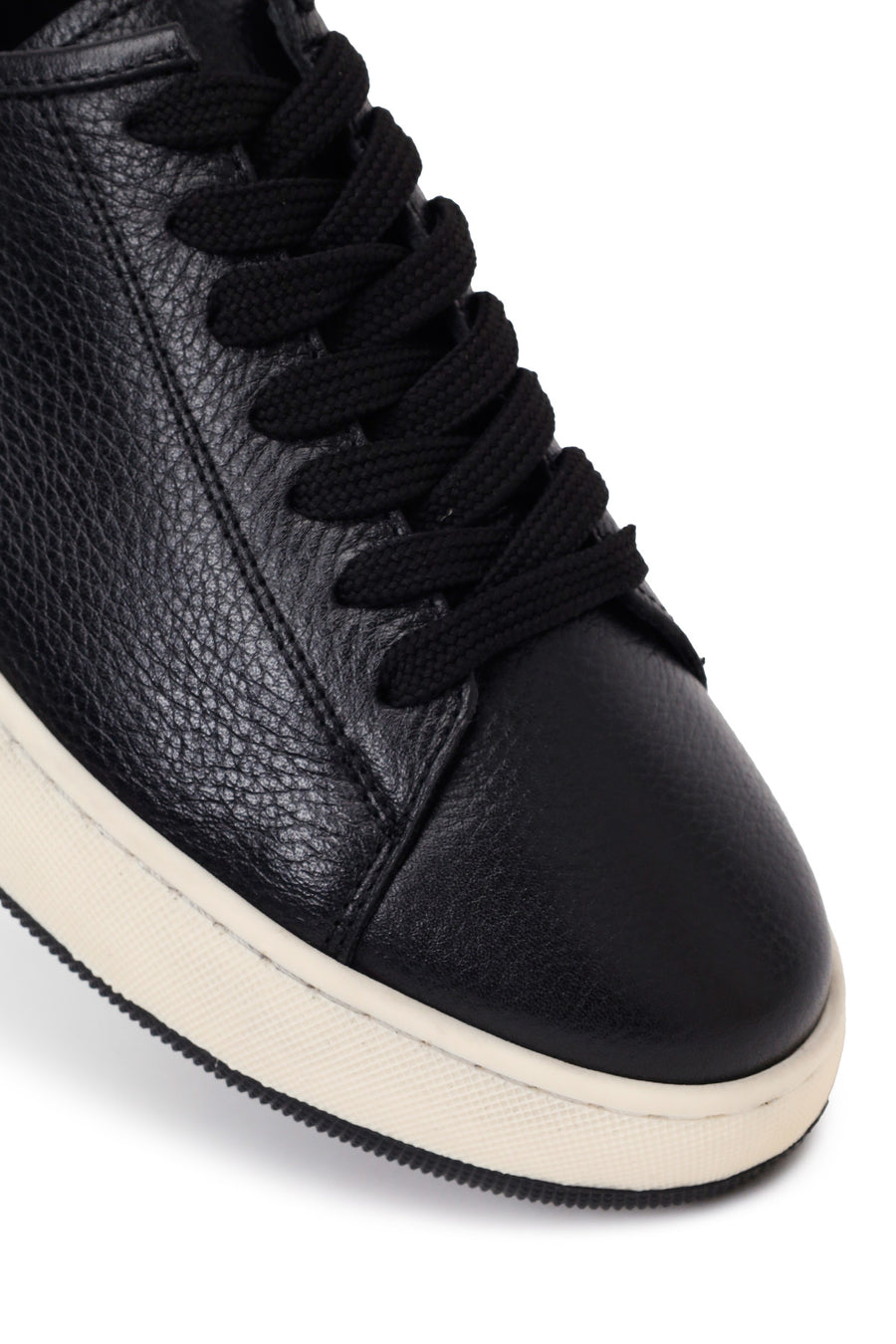 Male Black Lace-Up Thick-Soled Leather Sneaker