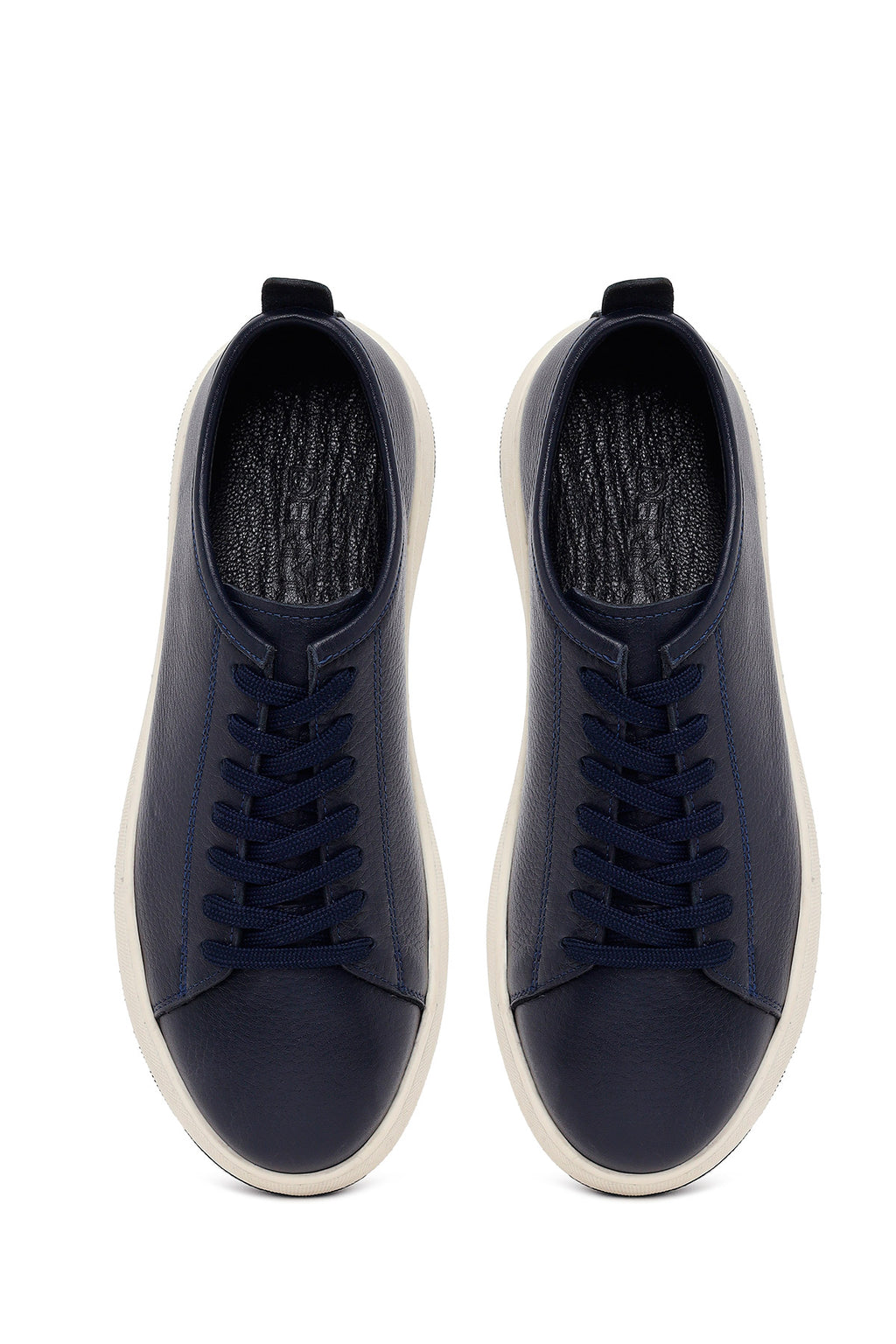 Erkek Lacivert Bağcıklı Kalın Tabanlı Deri Sneaker