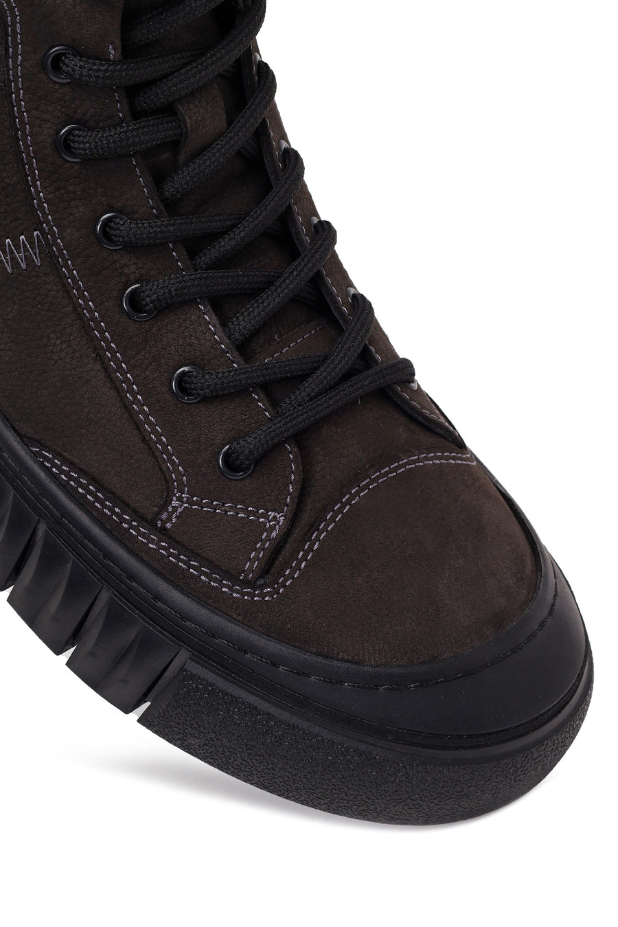 Male Anthracite Lace-Up Zip Closure Nubuck Leather Sports Boots