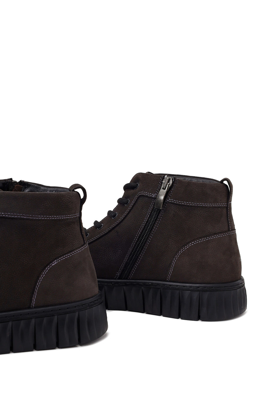 Male Anthracite Lace-Up Zip Closure Nubuck Leather Sports Boots