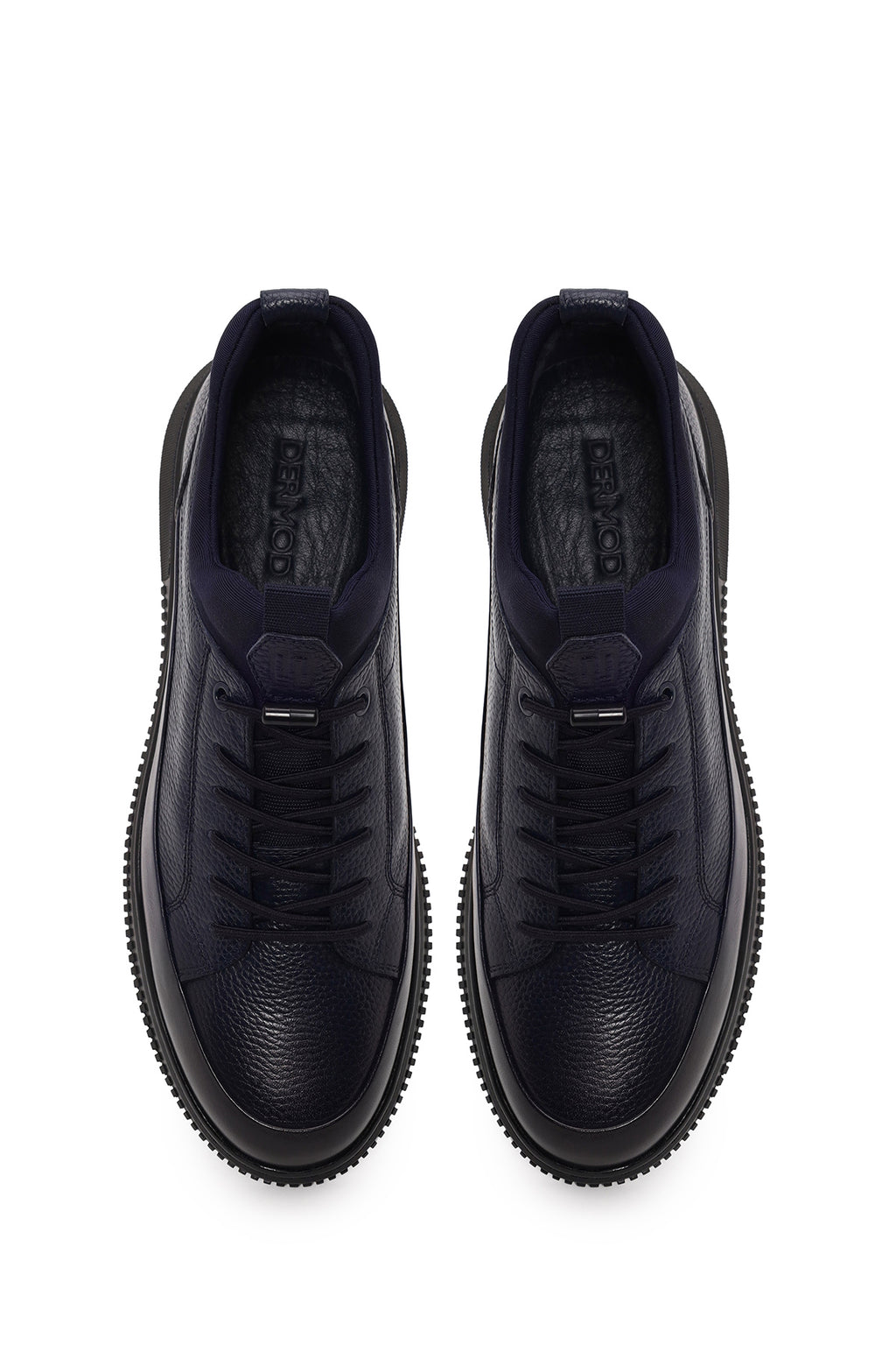 Erkek Lacivert Bağcıklı Deri Sneaker