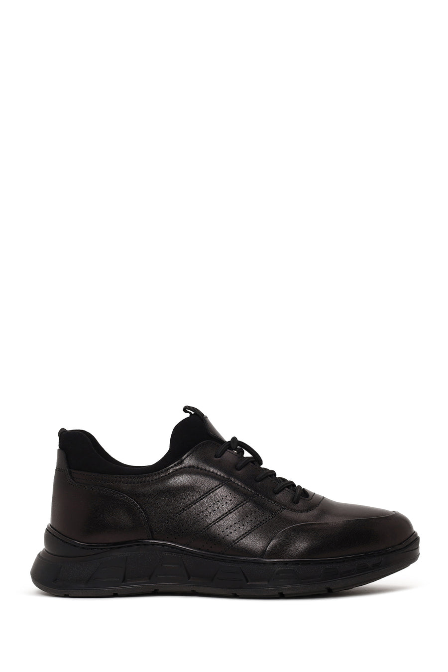 Derimod Fly Male Black Lace-Up Thick-Soled Leather Casual Sneaker WM720014DV | Derimod