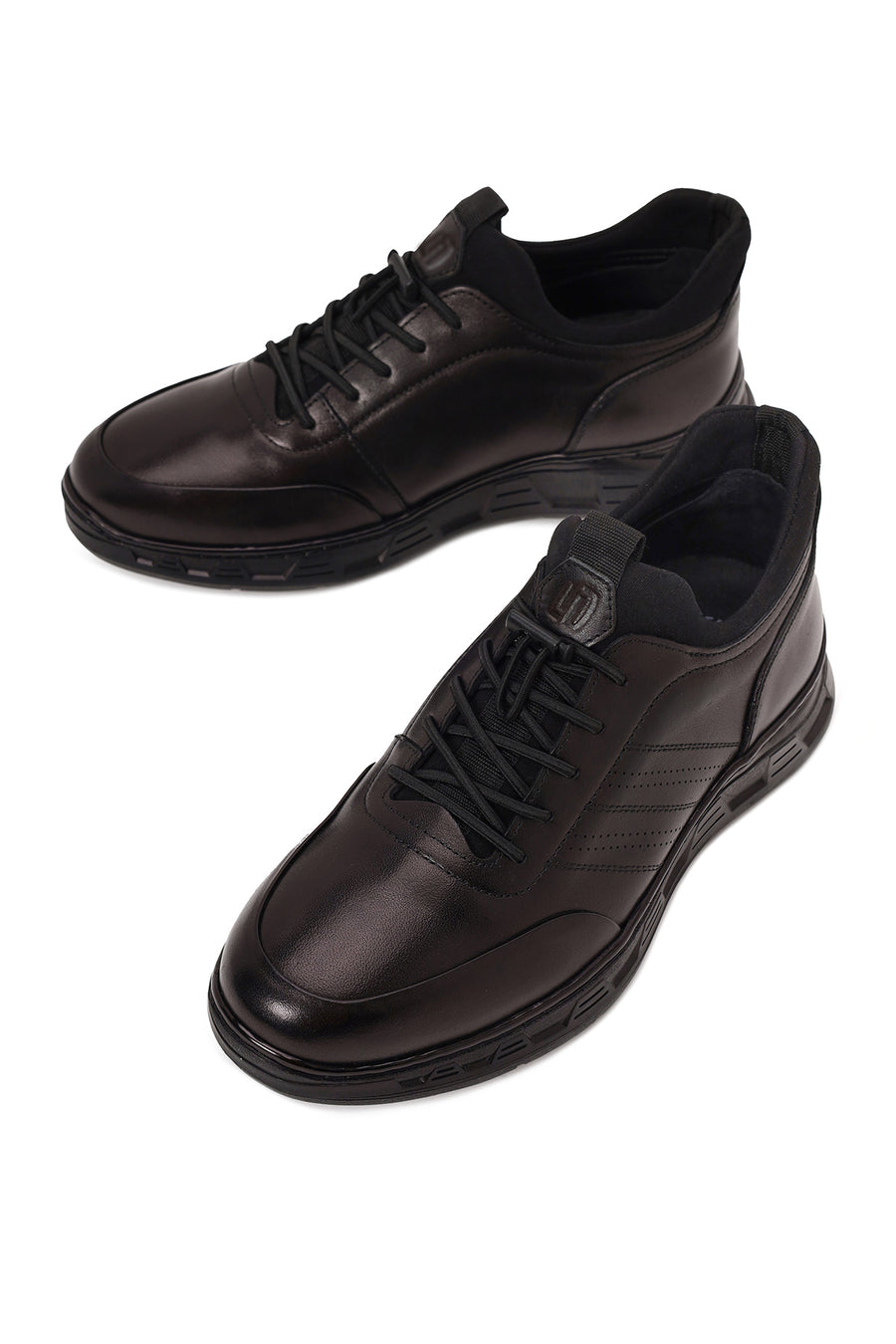 Derimod Fly Male Black Lace-Up Thick-Soled Leather Casual Sneaker