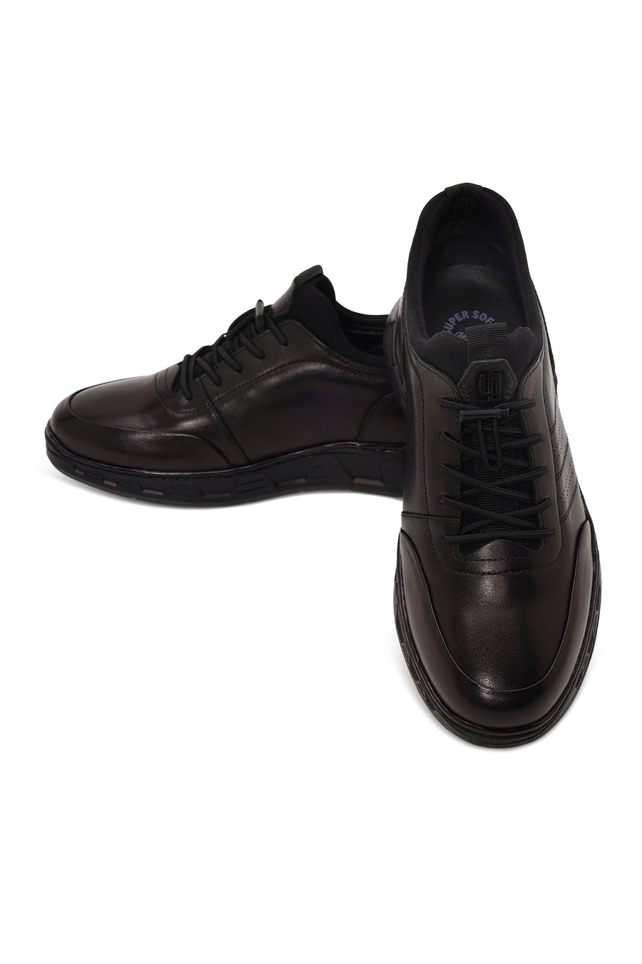 Derimod Fly Male Black Lace-Up Thick-Soled Leather Casual Sneaker
