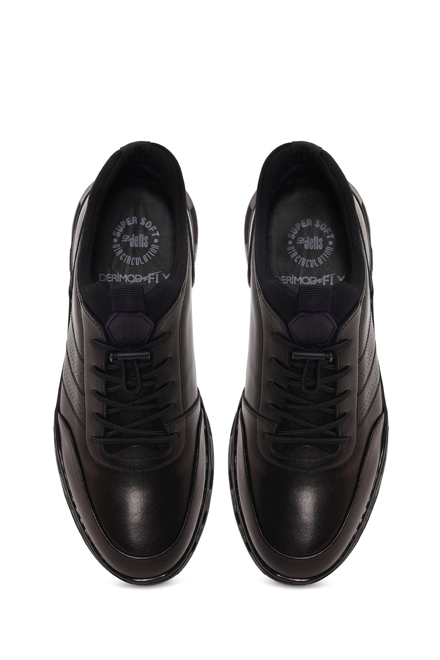 Derimod Fly Male Black Lace-Up Thick-Soled Leather Casual Sneaker