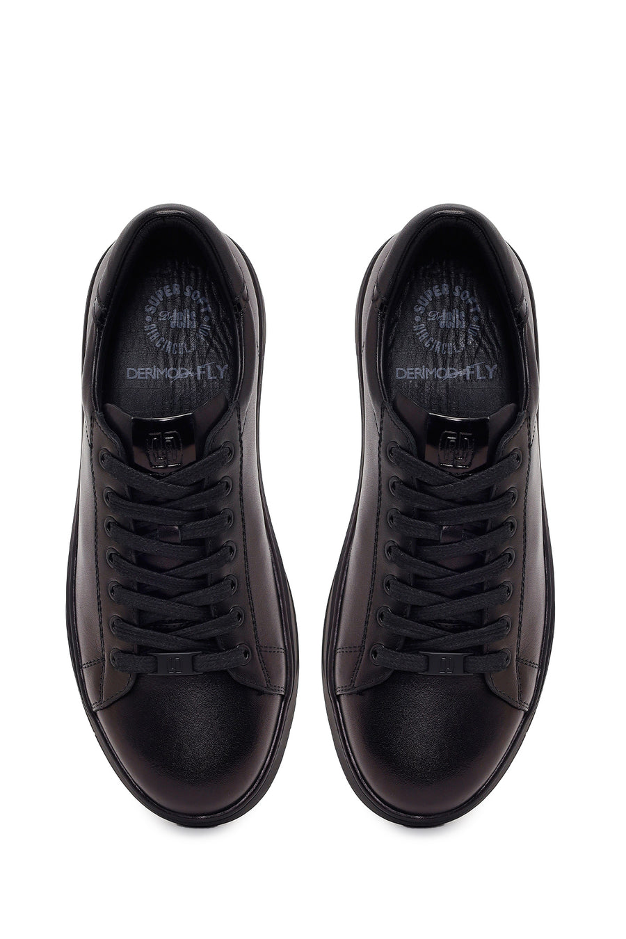 Derimod Fly Male Black Lace-Up Thick-Soled Leather Sneaker