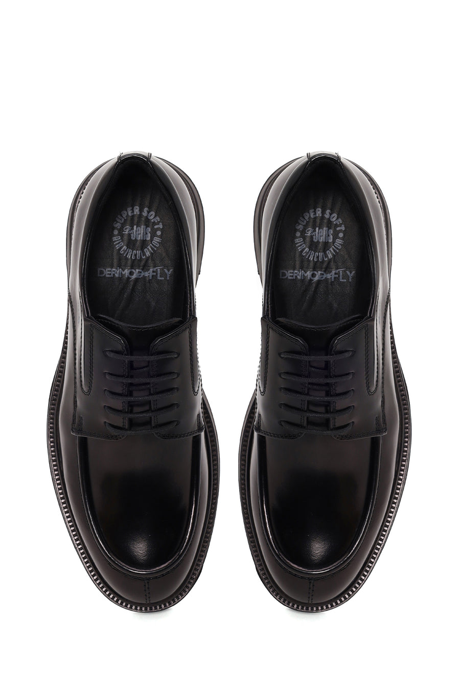 Derimod Fly Male Black Lace-Up Thick-Soled Leather Casual Shoes