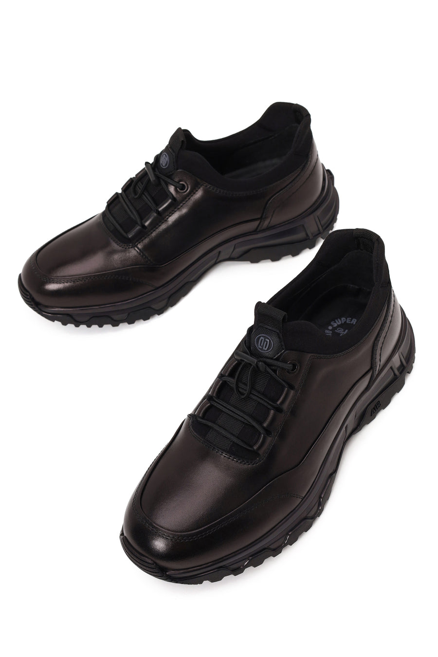 Derimod Fly Male Black Lace-Up Thick-Soled Leather Casual Sneaker