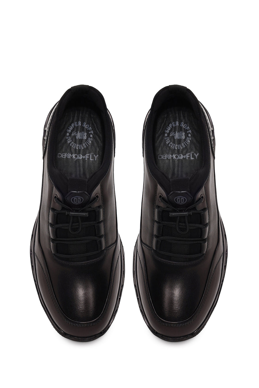 Derimod Fly Male Black Lace-Up Thick-Soled Leather Casual Sneaker