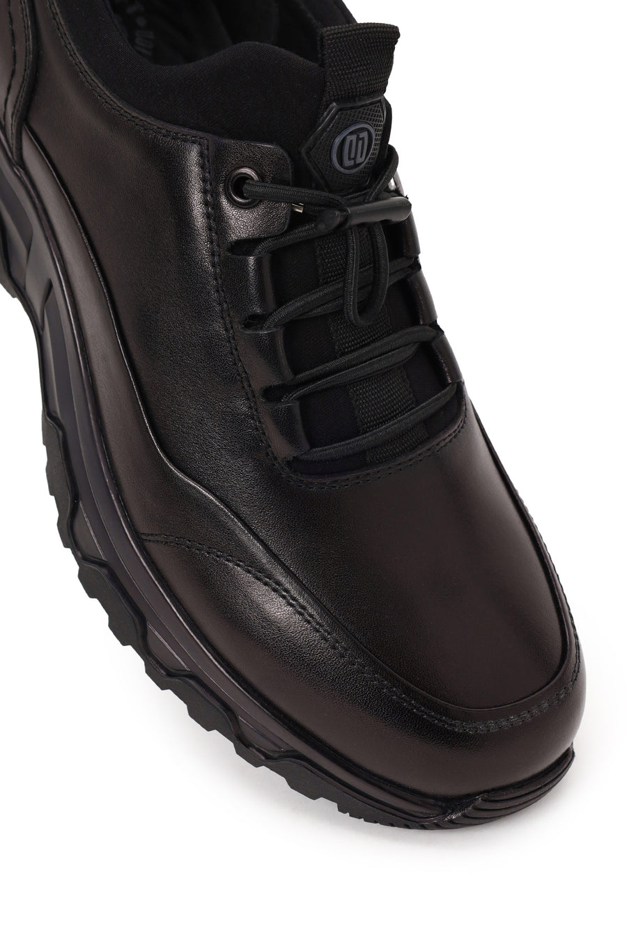 Derimod Fly Male Black Lace-Up Thick-Soled Leather Casual Sneaker