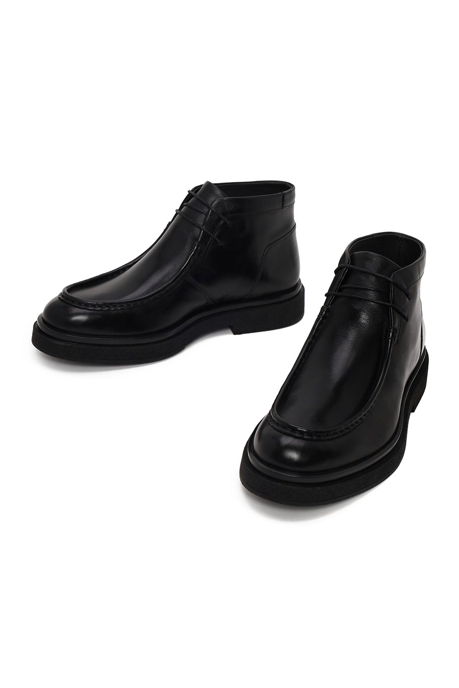 Male Black Lace-up Leather Casual Boots