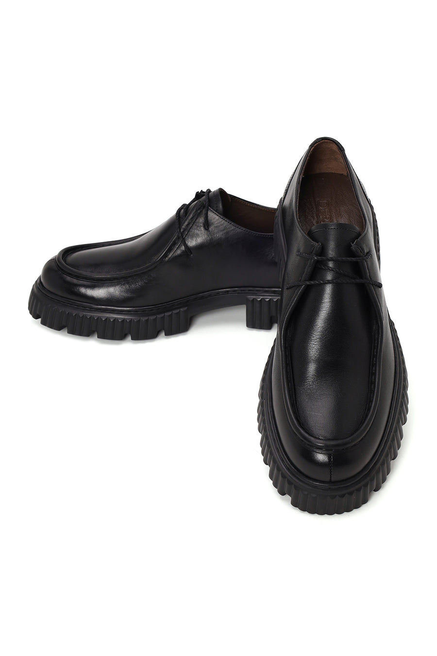 Male Black Thick-Soled Lace-Up Leather Casual Shoes