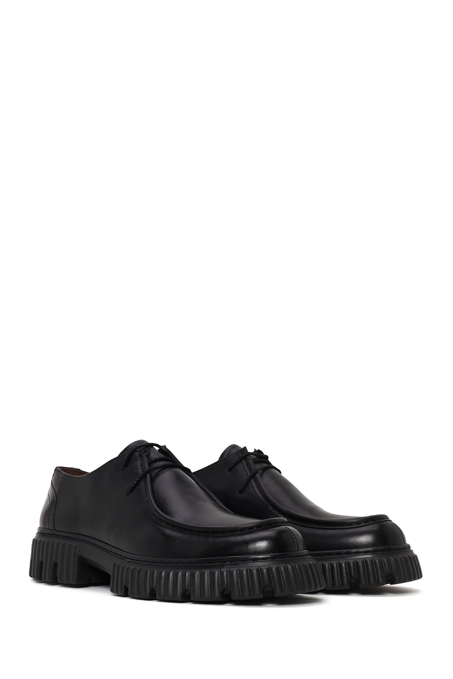 Male Black Thick-Soled Lace-Up Leather Casual Shoes