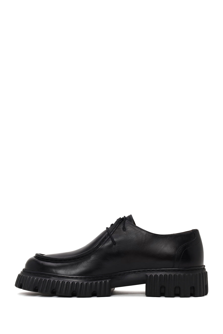 Male Black Thick-Soled Lace-Up Leather Casual Shoes