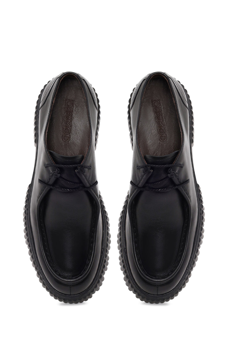 Male Black Thick-Soled Lace-Up Leather Casual Shoes
