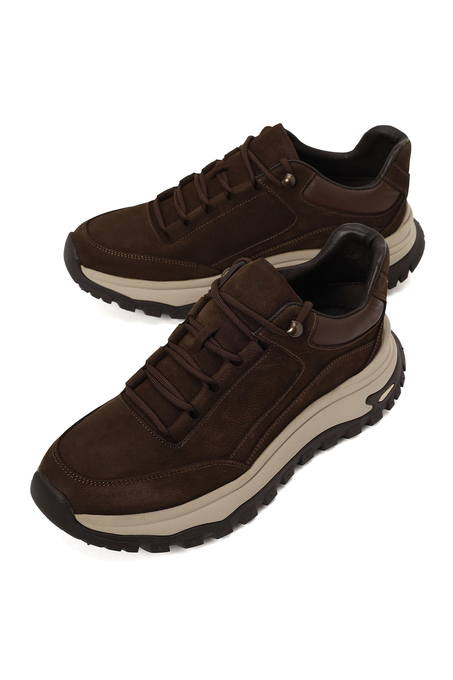 Erkek Kahverengi Bağcıklı Kalın Tabanlı Nubuk Deri Casual Sneaker