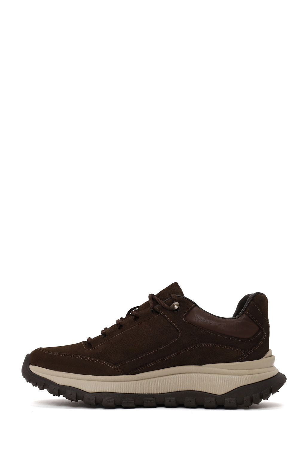 Erkek Kahverengi Bağcıklı Kalın Tabanlı Nubuk Deri Casual Sneaker