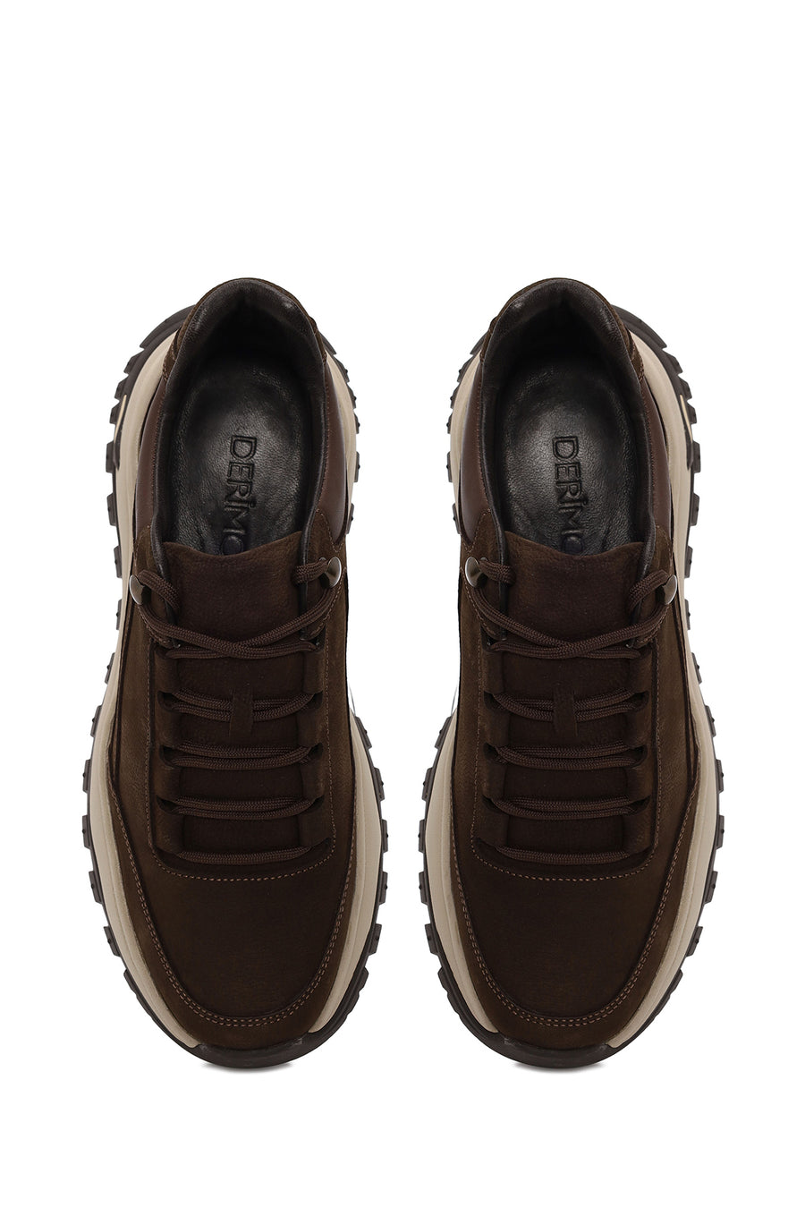 Erkek Kahverengi Bağcıklı Kalın Tabanlı Nubuk Deri Casual Sneaker