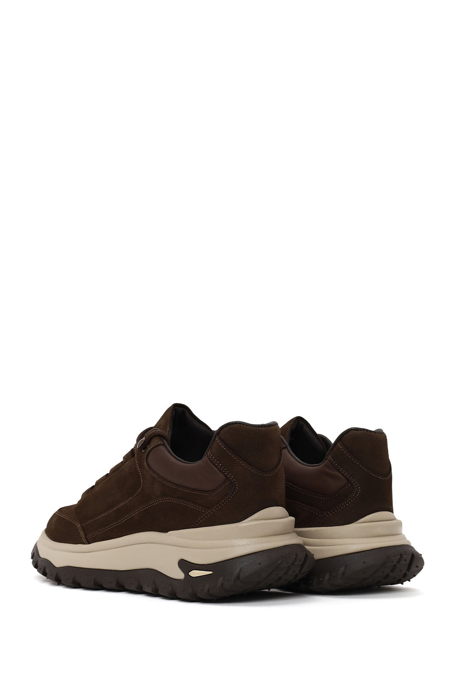 Erkek Kahverengi Bağcıklı Kalın Tabanlı Nubuk Deri Casual Sneaker