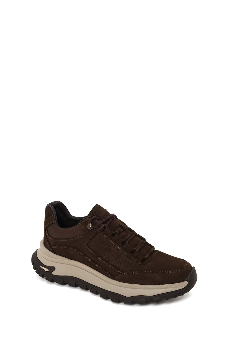 Erkek Kahverengi Bağcıklı Kalın Tabanlı Nubuk Deri Casual Sneaker
