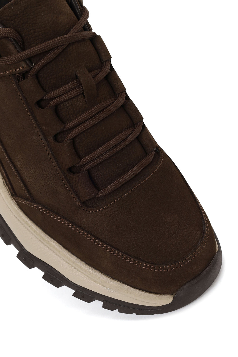 Erkek Kahverengi Bağcıklı Kalın Tabanlı Nubuk Deri Casual Sneaker
