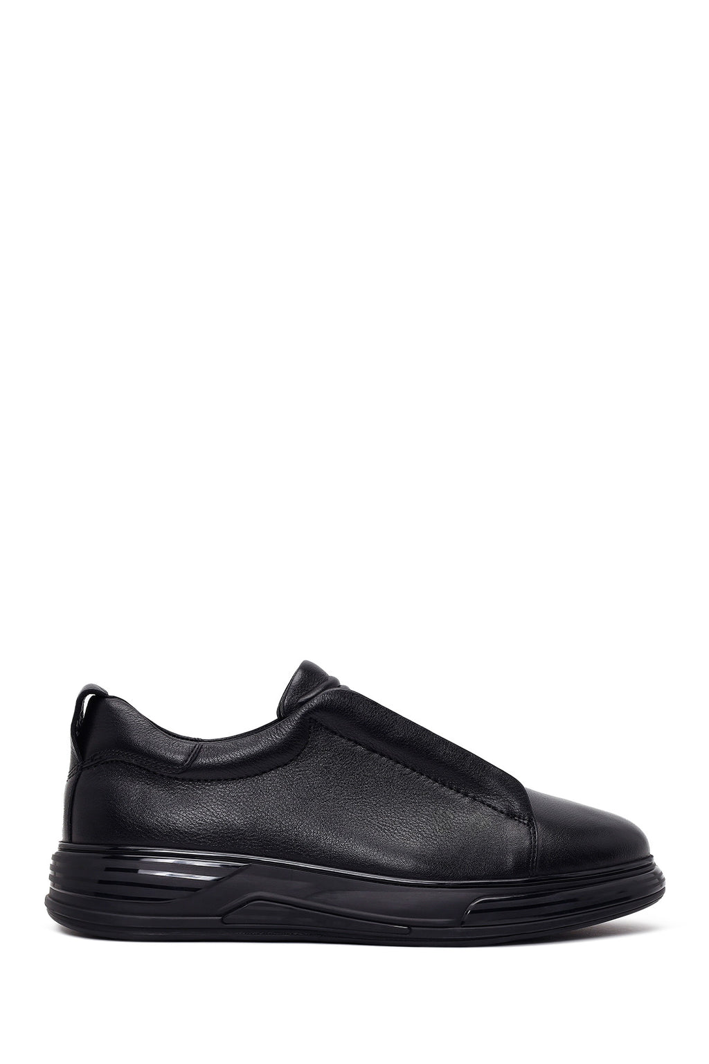 Erkek Siyah Kalın Tabanlı Deri Sneaker