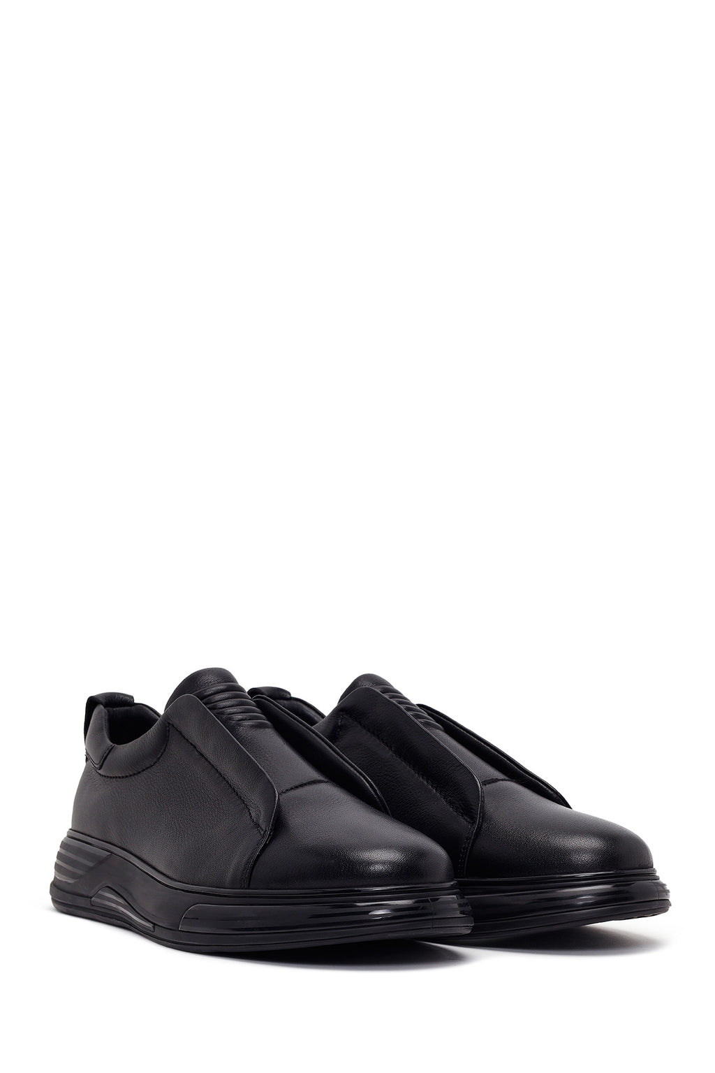 Erkek Siyah Kalın Tabanlı Deri Sneaker