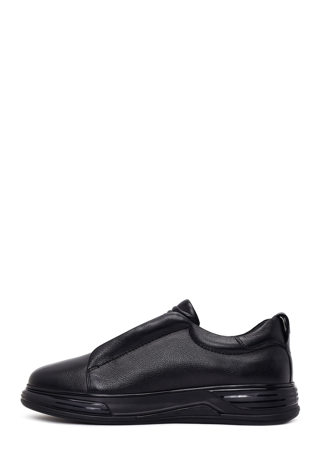 Erkek Siyah Kalın Tabanlı Deri Sneaker