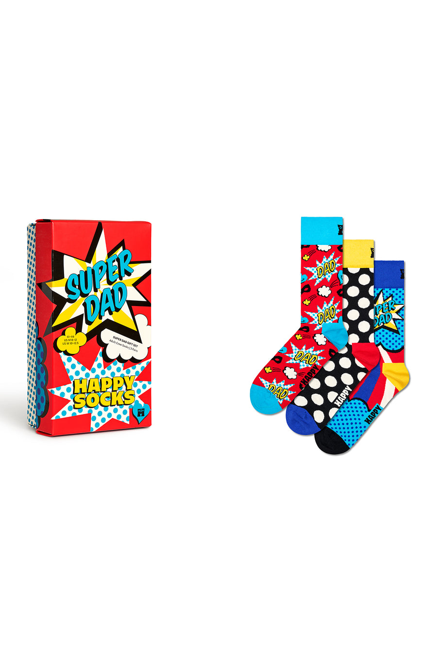 Happy Socks Male Multicolored Super Dad Themed Cotton 3-Pack Sock Set XFAT08-4300 | Derimod