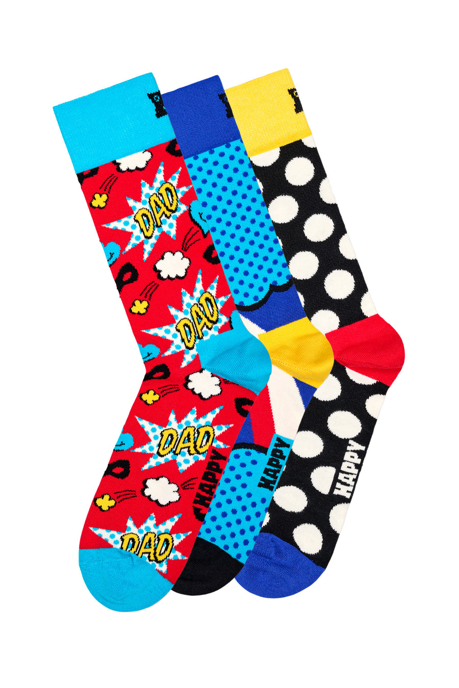 Happy Socks Male Multicolored Super Dad Themed Cotton 3-Pack Sock Set