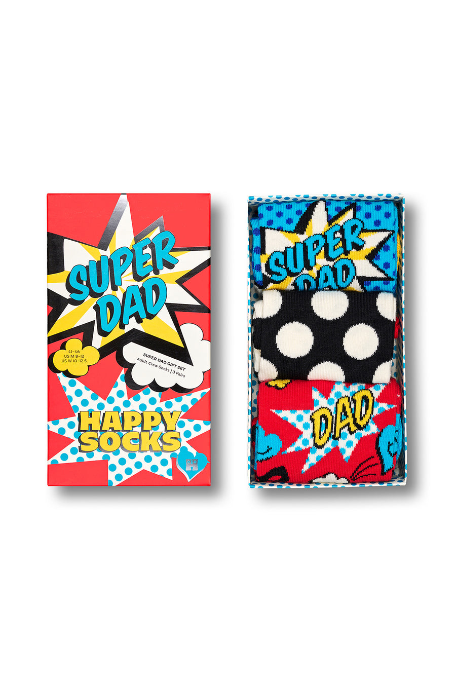 Happy Socks Male Multicolored Super Dad Themed Cotton 3-Pack Sock Set