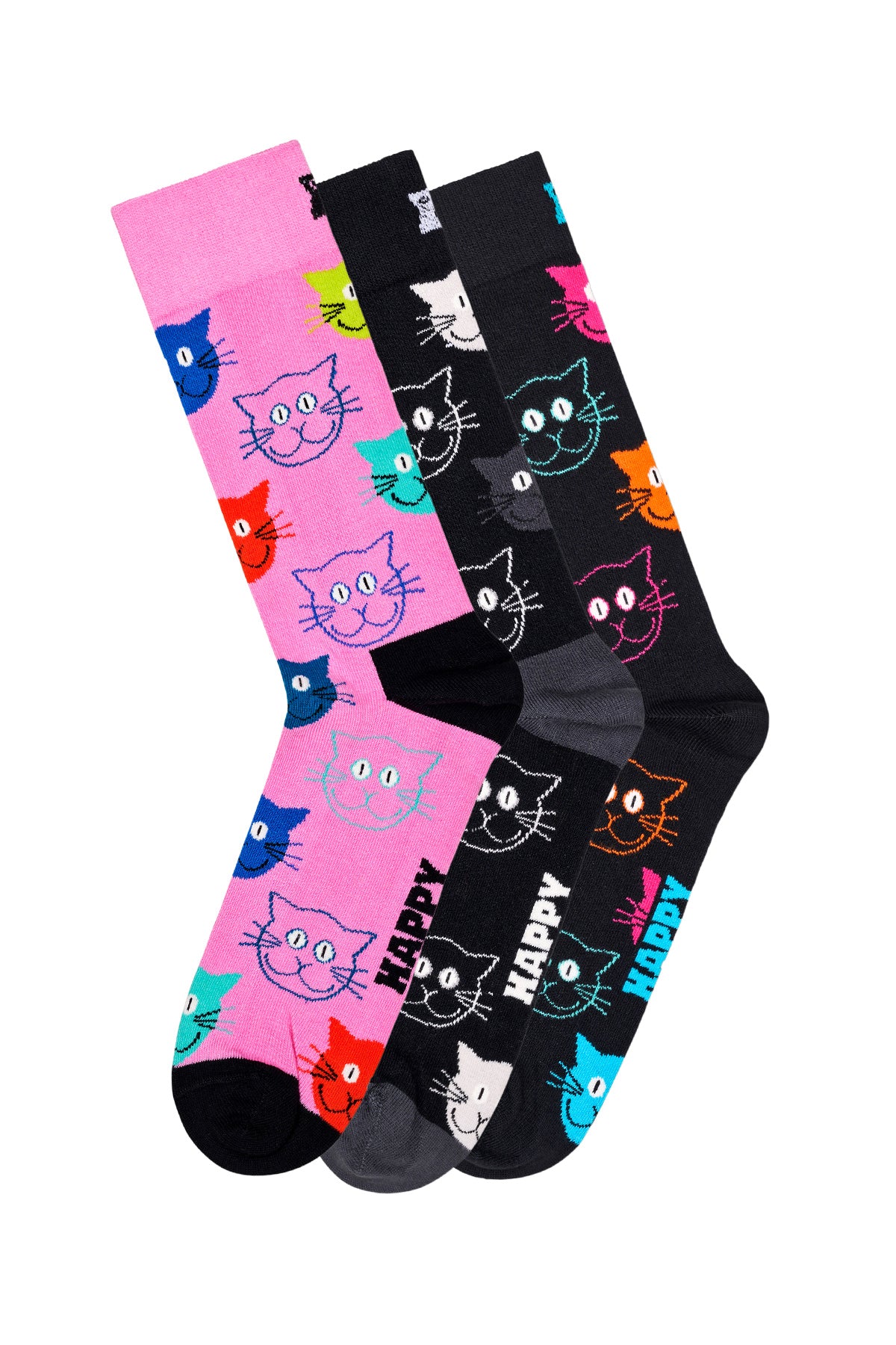 Happy Socks Kadın Çok Renkli Kedi Desenli Pamuklu 3’lü Çorap Seti XMJA08-0150 | Derimod