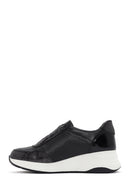 Women's Black Thick Soled Leather Sneaker | Derimod