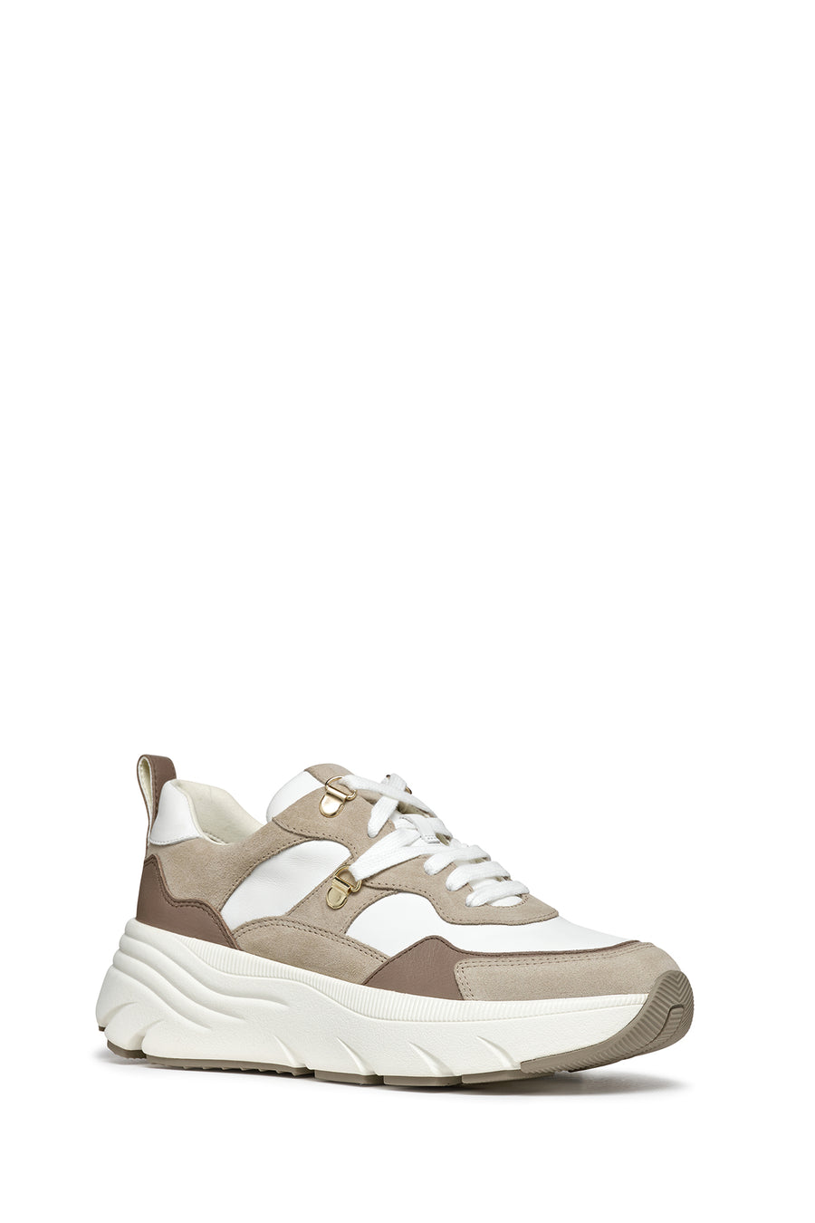 Geox Kadın Beyaz Diamanta Bağcıklı Kalın Tabanlı Süet Deri Spor Sneaker