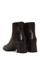 Woman Brown Zip Closure Chunky Heeled Leather Boots | Derimod