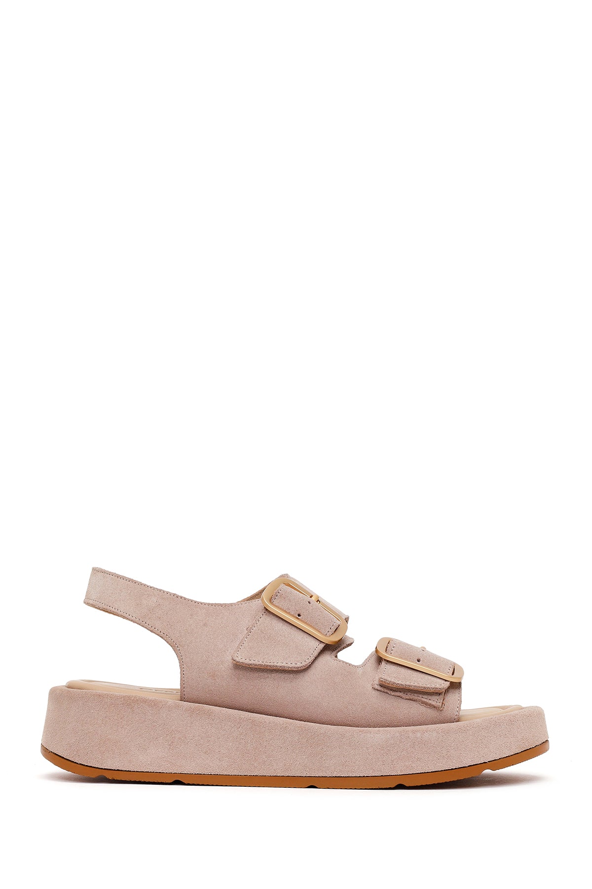 Woman Beige Double-Buckle Thick-Soled Suede Leather Comfort Sandal 26SFD342410 | Derimod