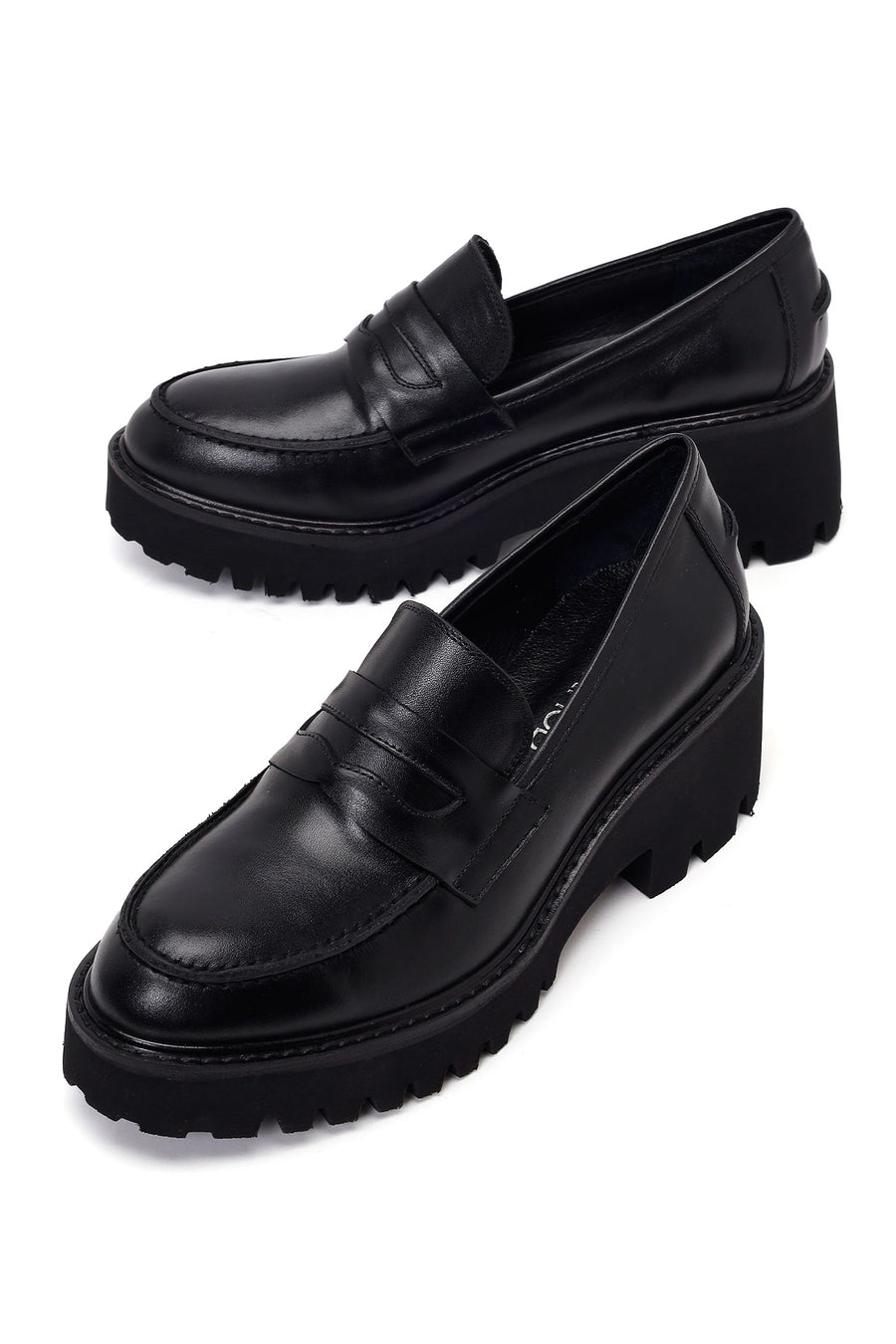 Kadın Siyah Kalın Topuklu Deri Maskülen Loafer