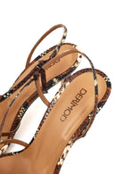Women's Brown High Thin Heel Patterned Leather Sandals | Derimod