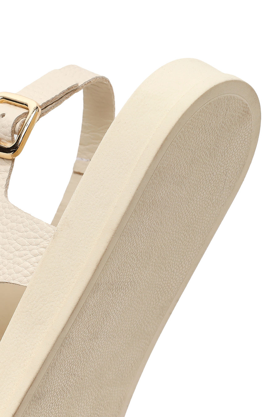 Women's Beige Leather Sandals with Buckle Back