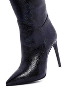 Women's Navy Blue Leather Thin Heeled Boots | Derimod