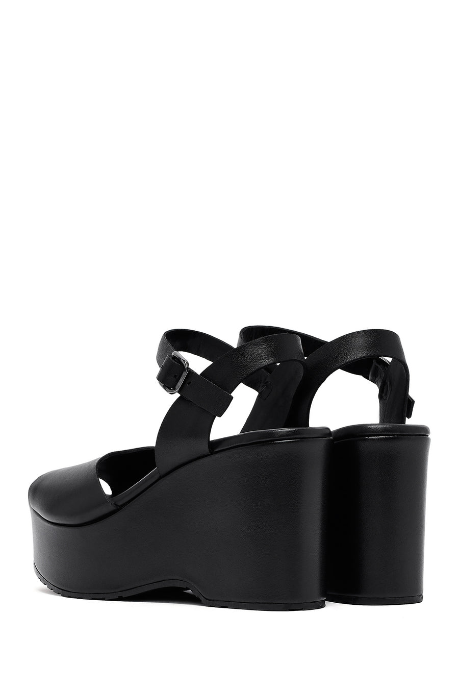 Women's Black Ankle Buckle High Heeled Leather Sandals