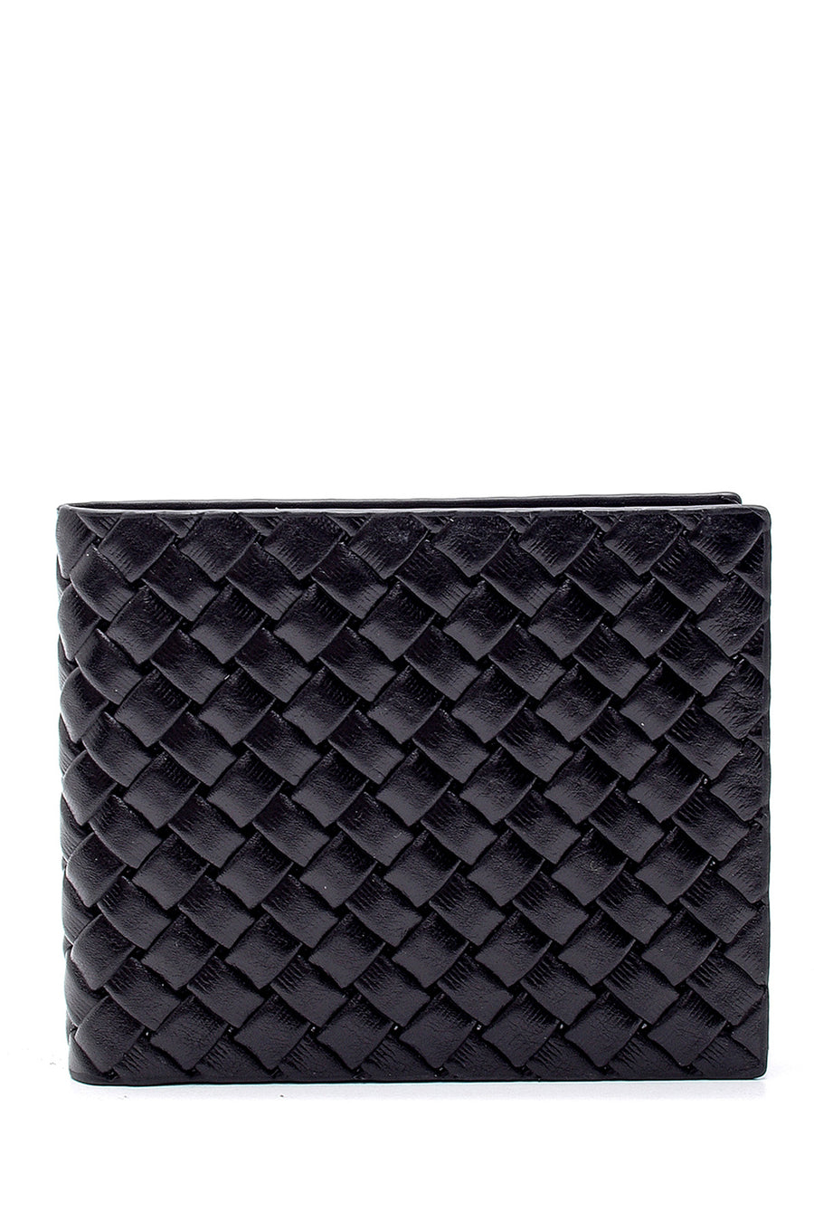Men's Black Leather Knitted Pattern Wallet 000A2D309529 | Derimod